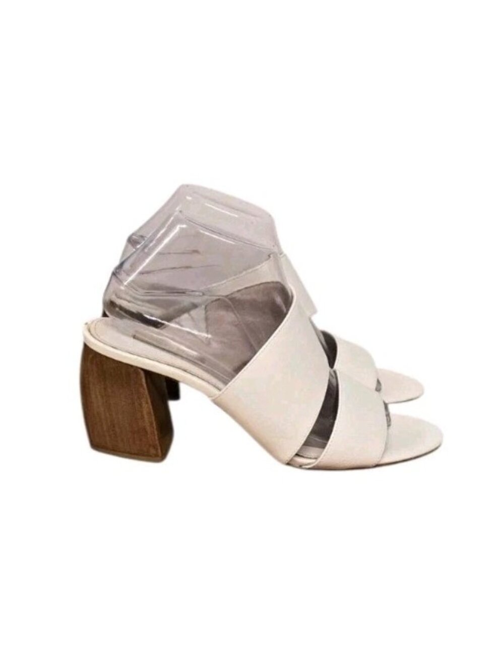 Louise Et Cie Kapa Sandals Womens Size 9.5 M White Leather Wood Block Heels